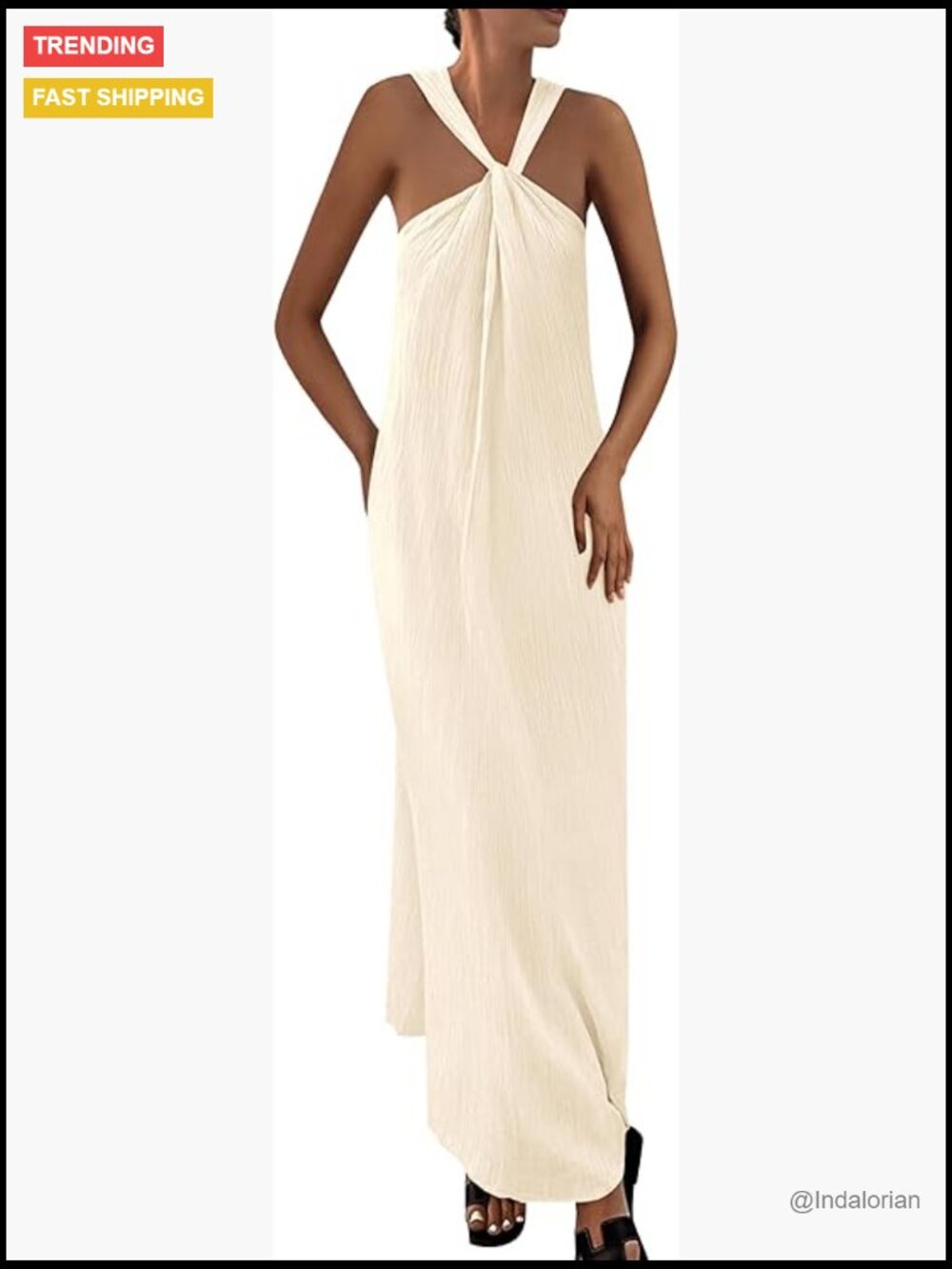 Sleeveless Strappy Maxi Dress with Pockets Flowy Beach Vacation